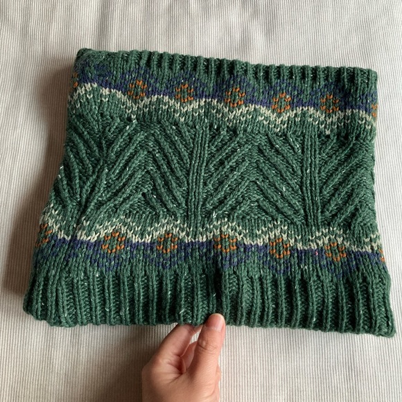 Zara Green Fair Isle Pattern Thick Stitch Knit Cowl Collar Scarf Accessories - Picture 2 of 6